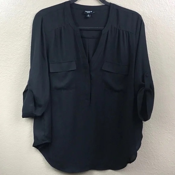 Torrid Harper Black Sheer Blouse Pockets 3/4 Sleeves Women’s Plus Size 2X - Picture 1 of 6